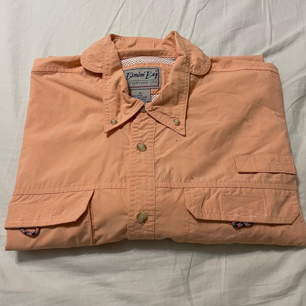 Bimini Bay Fishing Shirt Mens XL Peach Short Sleeve Vented Utility Performance